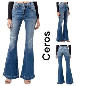 Ceros Women’s Distressed High Rise Flare Jeans